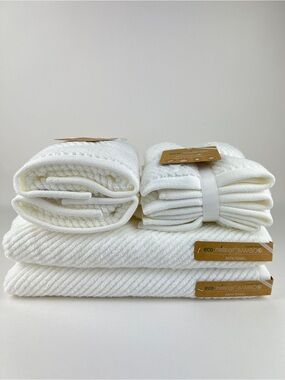 Eco Melange Bamboo Bath Towels White Soft Cotton Rayon Absorbent 8 Pc Set NEW